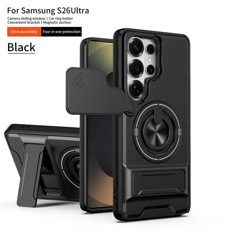 Samsung S26 Ultra Case with Slide Camera Cover, 360 Ring Stand Magnetic Armor Mobile Phone Case
