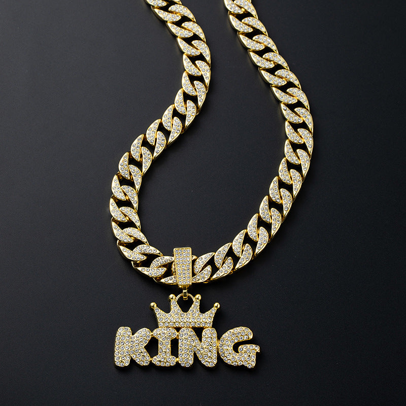 European and American style crown letter KING full diamond pendant thick Cuban chain trendy male hip-hop