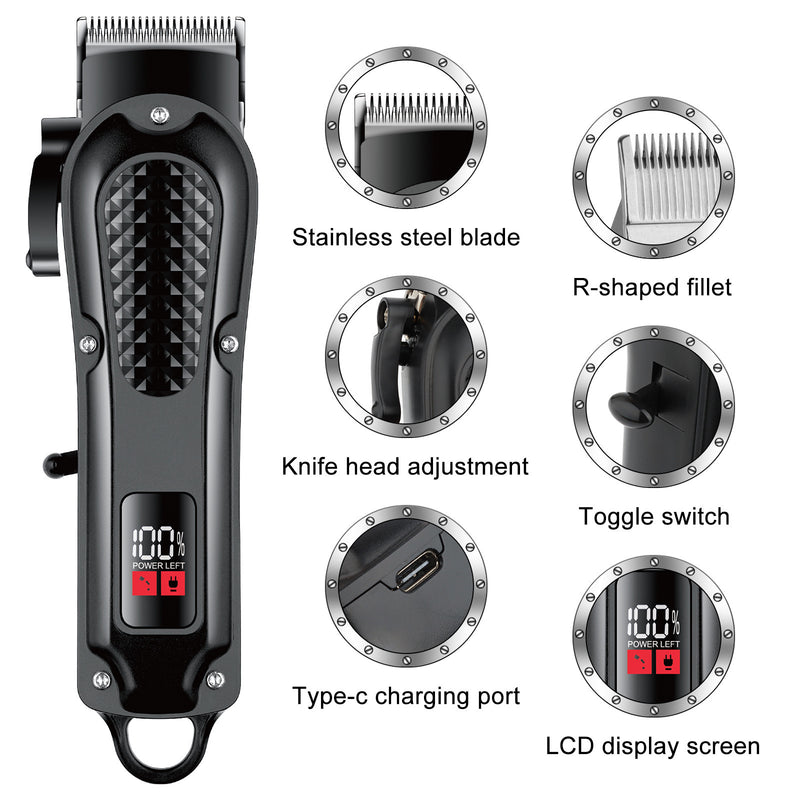 Professional Cordless Hair Clipper Set, Rechargeable Barber Trimmer with LCD Display & Guards