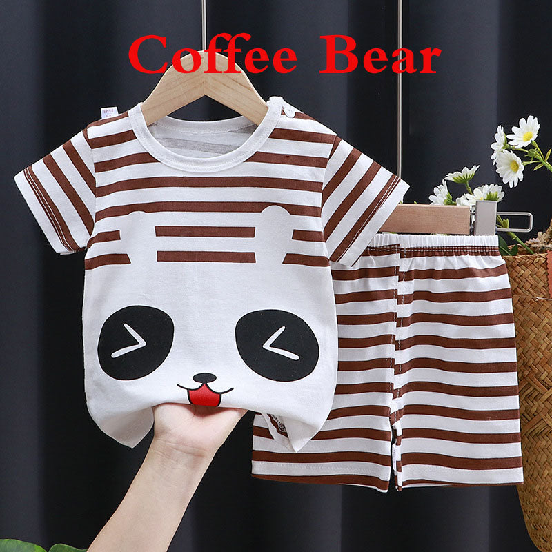 Children's short sleeved set, pure cotton girls' summer clothes, boys' t-shirts, two pieces of baby clothes, Korean version children's clothing, new style
