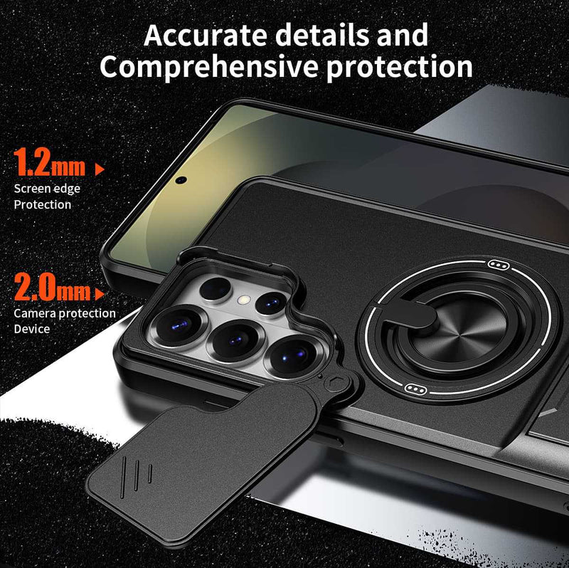 Samsung S26 Ultra Case with Slide Camera Cover, 360 Ring Stand Magnetic Armor Mobile Phone Case