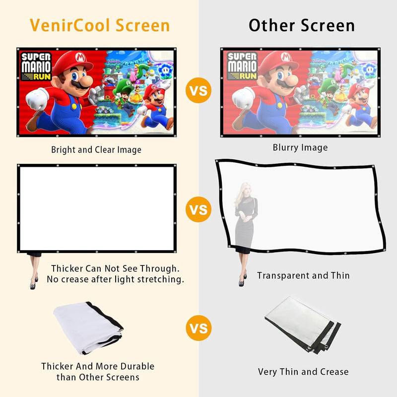 100 Inch 16:9 4K 3D Projector Screen, Foldable Washable Portable Projection Screen for Home Theater