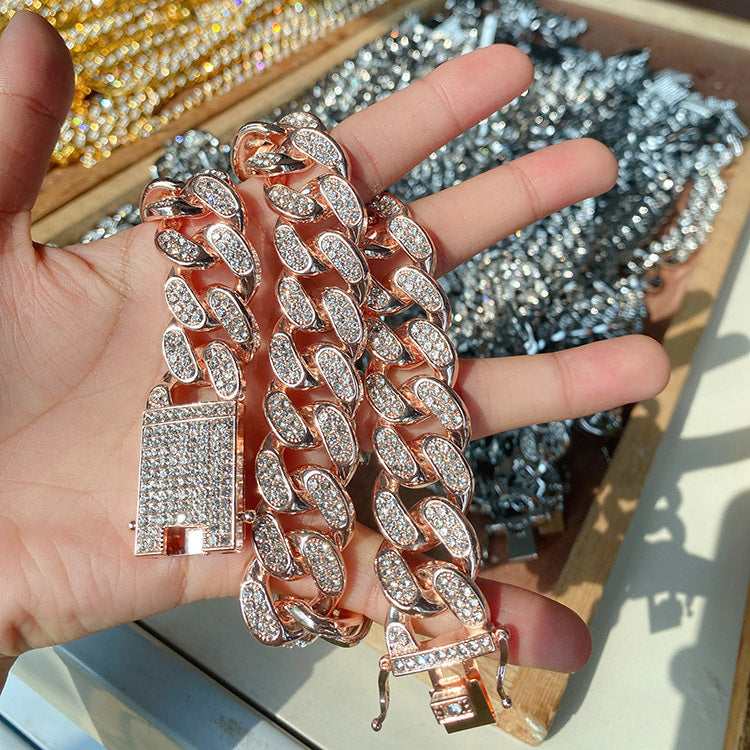 Iced Out Cuban Link Chain Necklace for Men, 14K Gold/Silver/Rose Gold Plated CZ Diamond Chain, 40/50/60cm Hip Hop Jewelry