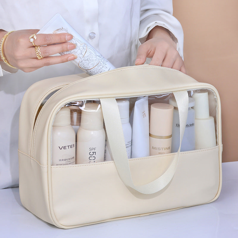 Quality Clear Waterproof PU PVC Toiletry Travel Organizer Bag Fashionable Letter Pattern Cosmetic Bag Cheap Stocks