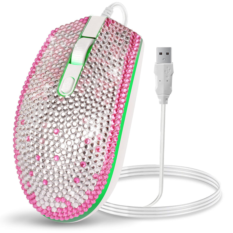 Bling Pink-White Gradient Full Rhinestone RGB Backlit Wired Mouse