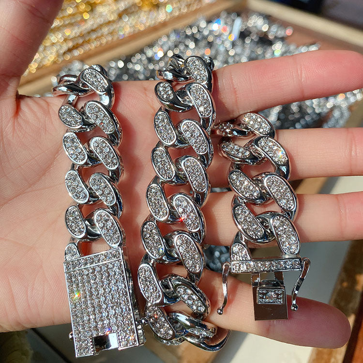 Iced Out Cuban Link Chain Necklace for Men, 14K Gold/Silver/Rose Gold Plated CZ Diamond Chain, 40/50/60cm Hip Hop Jewelry