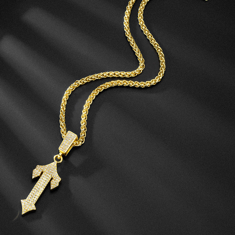 Hip-hop Rhinestone Letter I Necklace Pendant - European and American Best-selling Long Men's Trendy Chain