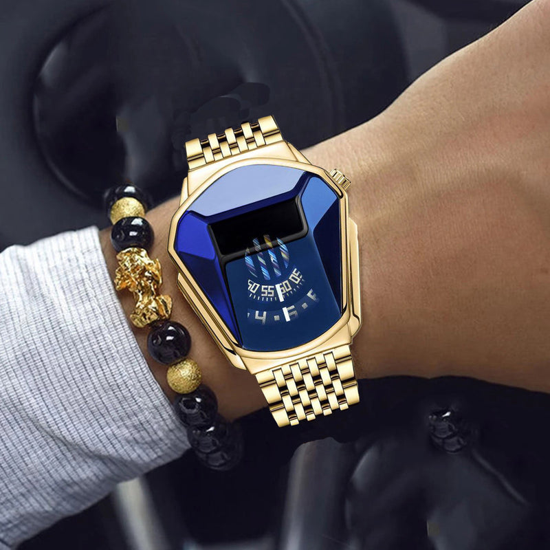 Fashion Luxury Hip-Hop Square Roman Diamond-Plated Stainless Steel Quartz Watch + Oval Hip-Hop Diamond-Plated Bracelet