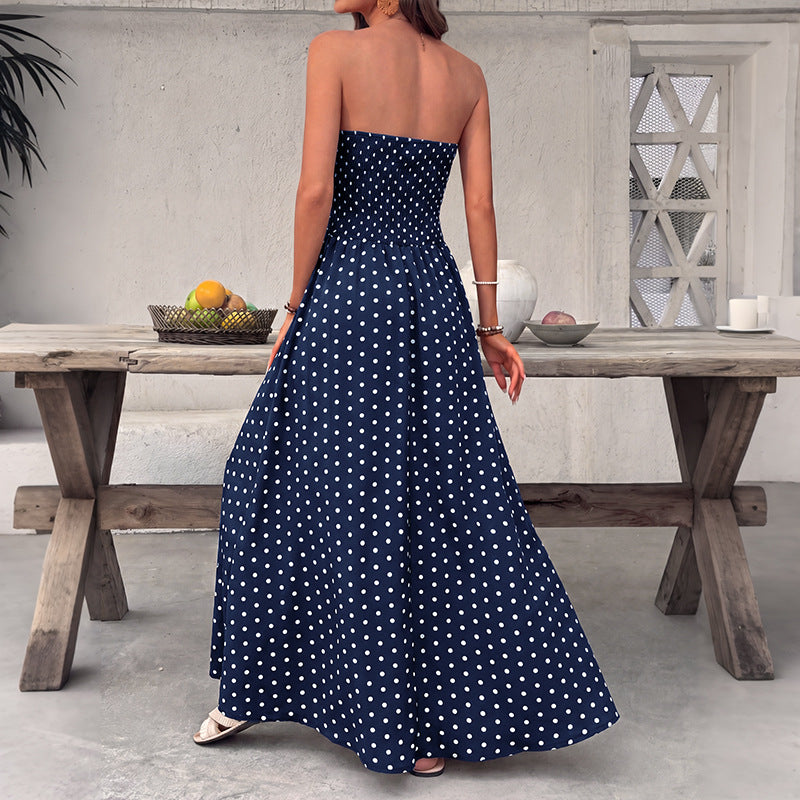 Woman Fashion Summer Dress Blue with white dots