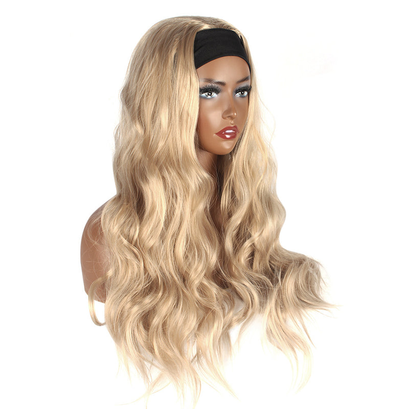 Headband Wig for Black Woman, Long Wavy Ash Blonde Synthetic Hair, Natural Looking Heat Resistant Wig for Daily Wear & Party
