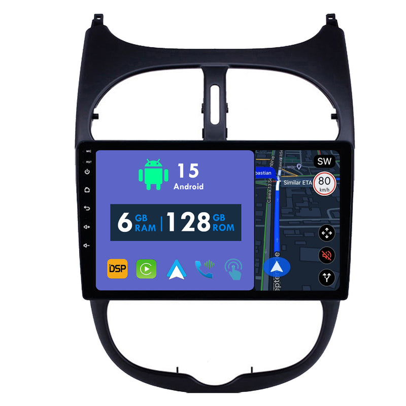 RoverOne Car Stereo Radio Bluetooth CarPlay GPS Navigation for Peugeot 206 1998 - 2012
