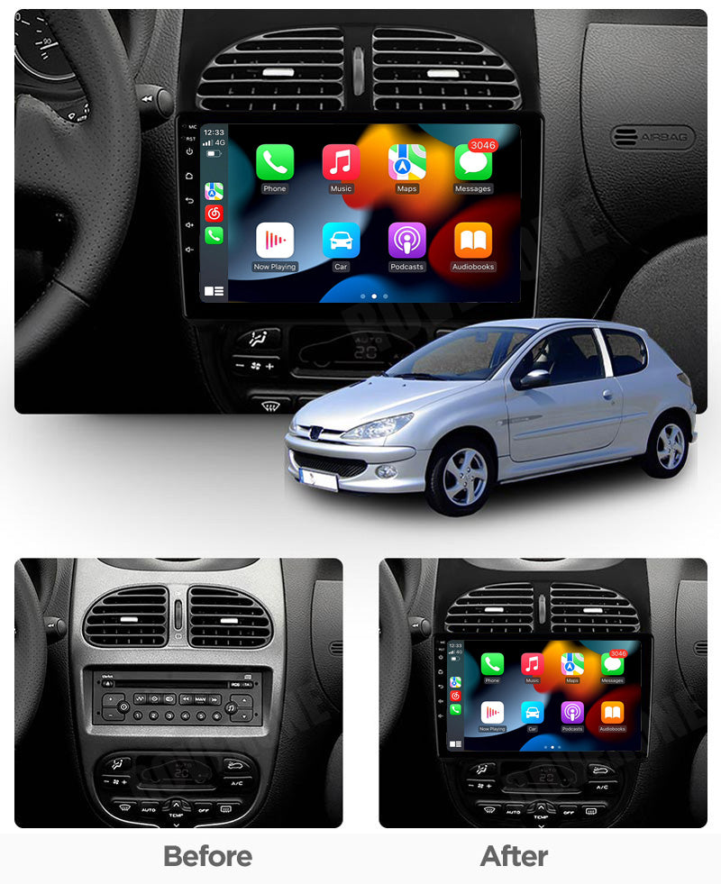 RoverOne Car Stereo Radio Bluetooth CarPlay GPS Navigation for Peugeot 206 1998 - 2012