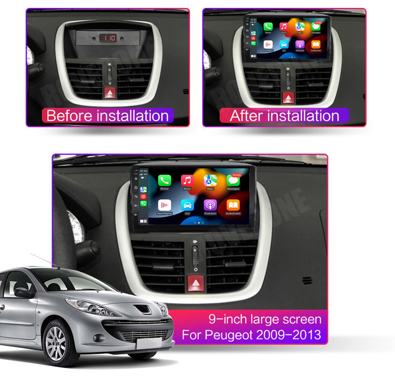 RoverOne Car Stereo Radio Bluetooth CarPlay GPS Navigation for Peugeot 207 2006 - 2015