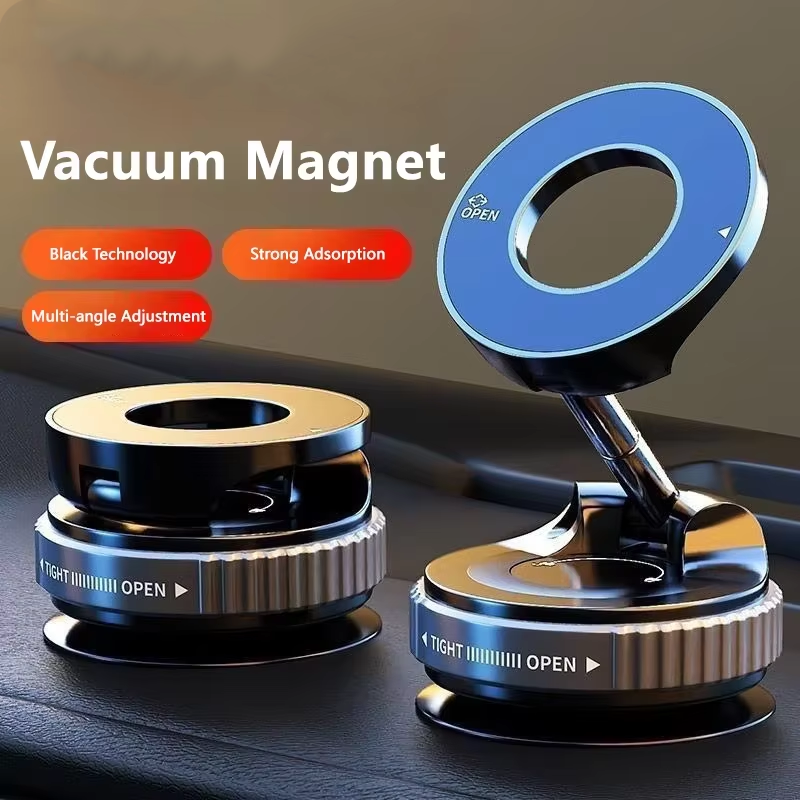 Strong Magnetic Vacuum Car Phone Holder | 360° Foldable Mount for iPhone & All Phones