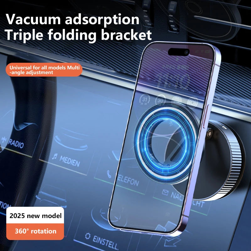 Strong Magnetic Vacuum Car Phone Holder | 360° Foldable Mount for iPhone & All Phones