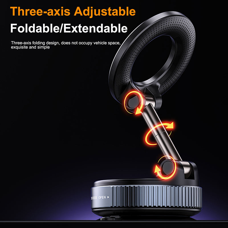 Strong Magnetic Vacuum Car Phone Holder | 360° Foldable Mount for iPhone & All Phones