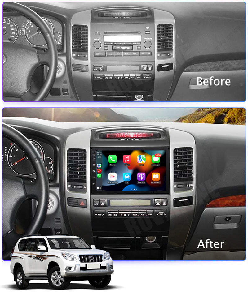 RoverOne Car Stereo Radio Bluetooth CarPlay GPS Navigation for Toyota Land Cruiser Prado 120 3 2002 - 2009