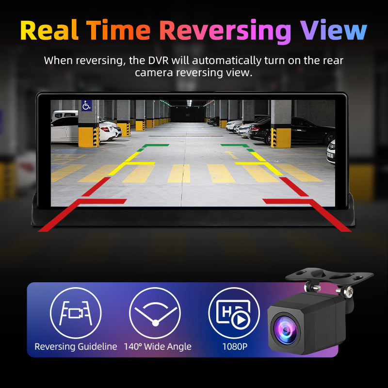 10.26 inch 4K Dash Cam Wireless Carplay Android Auto Car DVR 350° Rotating Lens GPS Navigation Dashboard Video Recorder