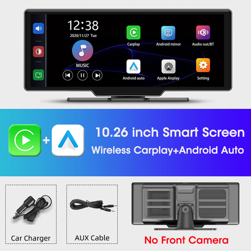 10.26 inch 4K Dash Cam Wireless Carplay Android Auto Car DVR 350° Rotating Lens GPS Navigation Dashboard Video Recorder