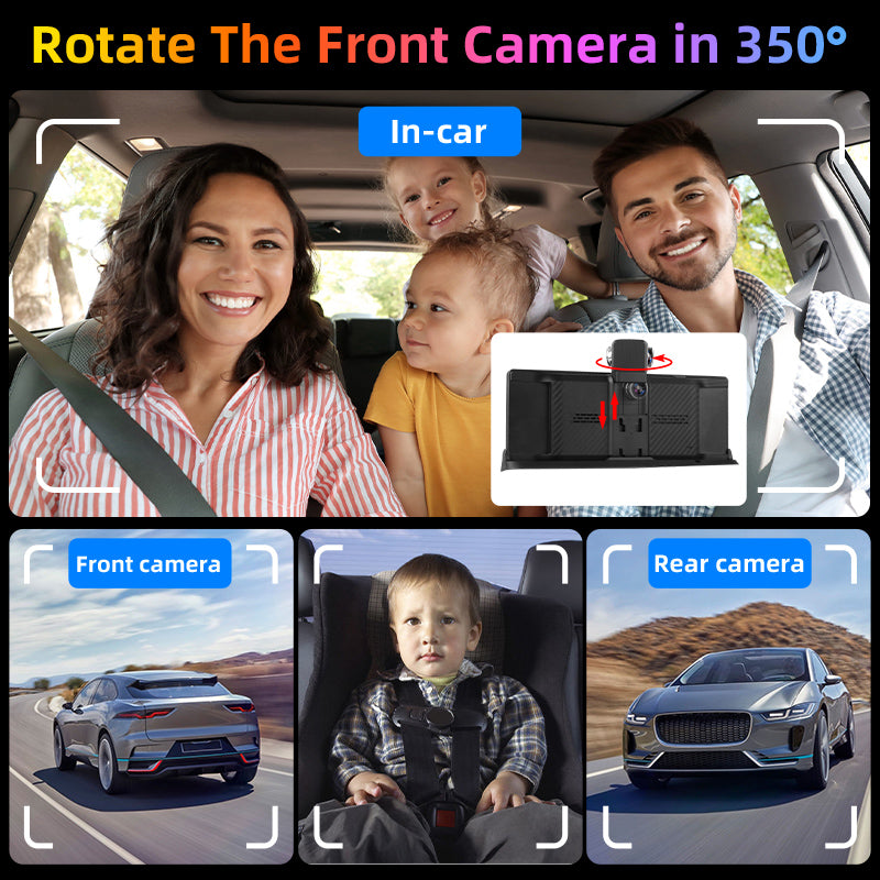 10.26 inch 4K Dash Cam Wireless Carplay Android Auto Car DVR 350° Rotating Lens GPS Navigation Dashboard Video Recorder