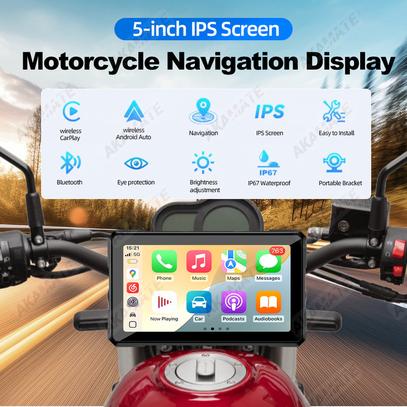 5inch Motorcycle CarPlay Wireless Android Auto Navigation Portable Digital Dashboard Waterproof BT Motobike Display Monitor