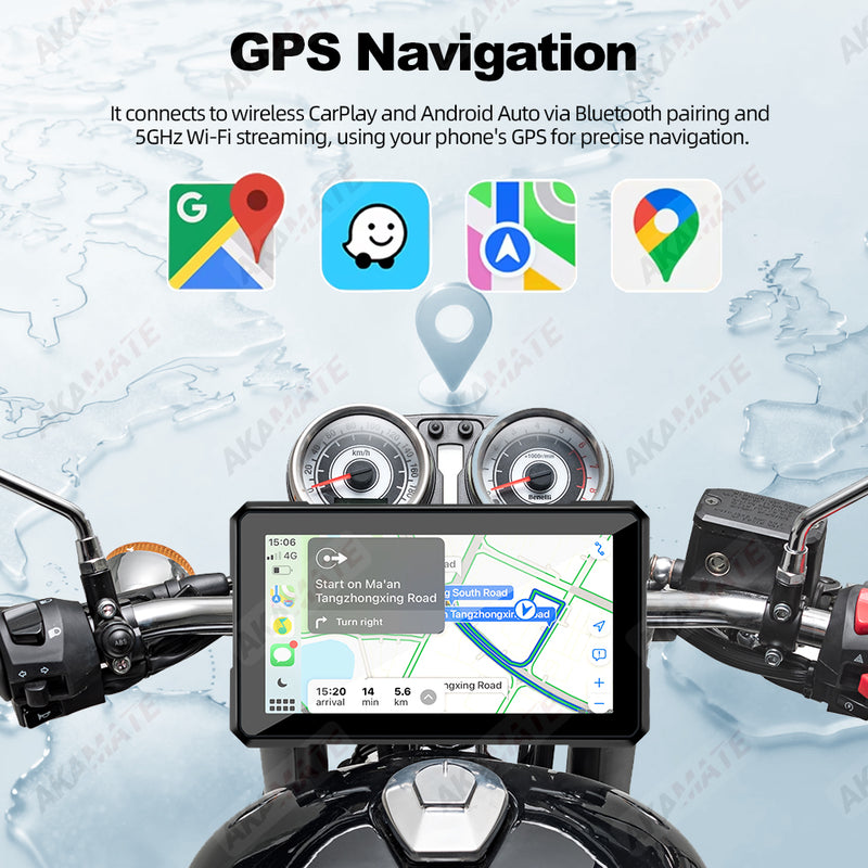 5inch Motorcycle CarPlay Wireless Android Auto Navigation Portable Digital Dashboard Waterproof BT Motobike Display Monitor