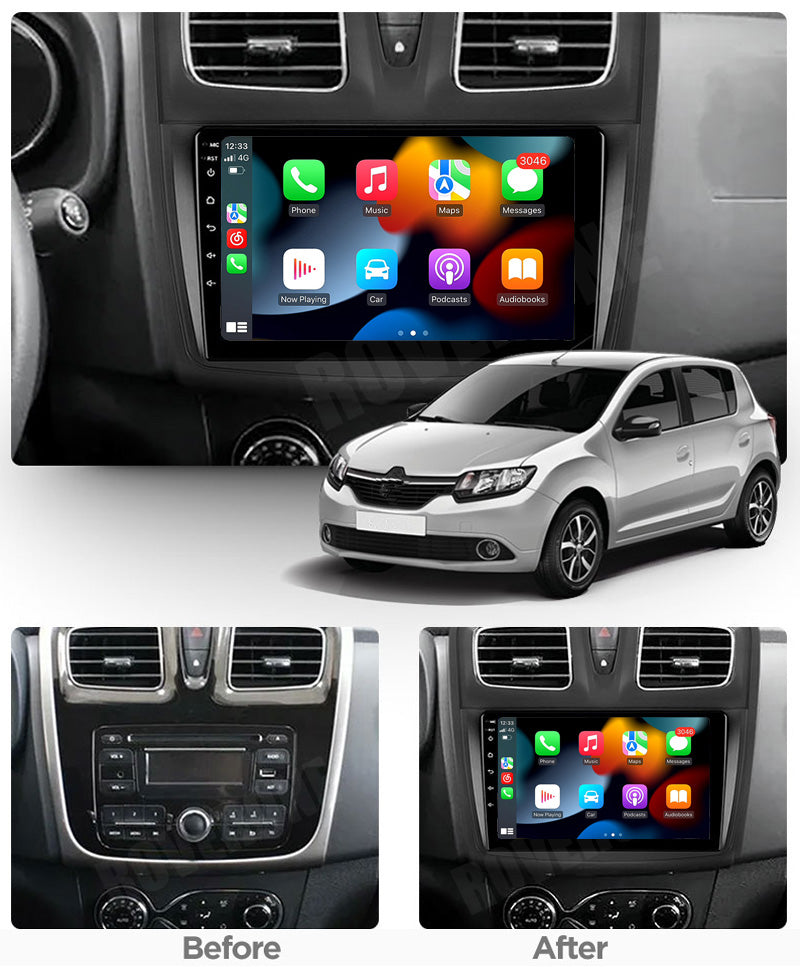 RoverOne Car Stereo Radio Bluetooth CarPlay GPS Navigation for Renault Logan 2 2012 - 2022 Sandero 2 2013 - 2022