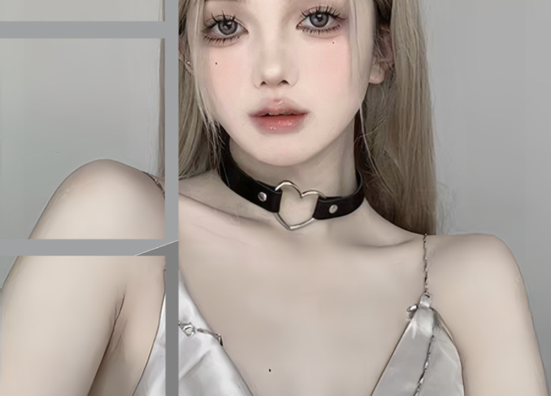 Love Heart Adjustable Leather Choker Punk PU Necklace Goth Choker Soft Collar Chain for Woman