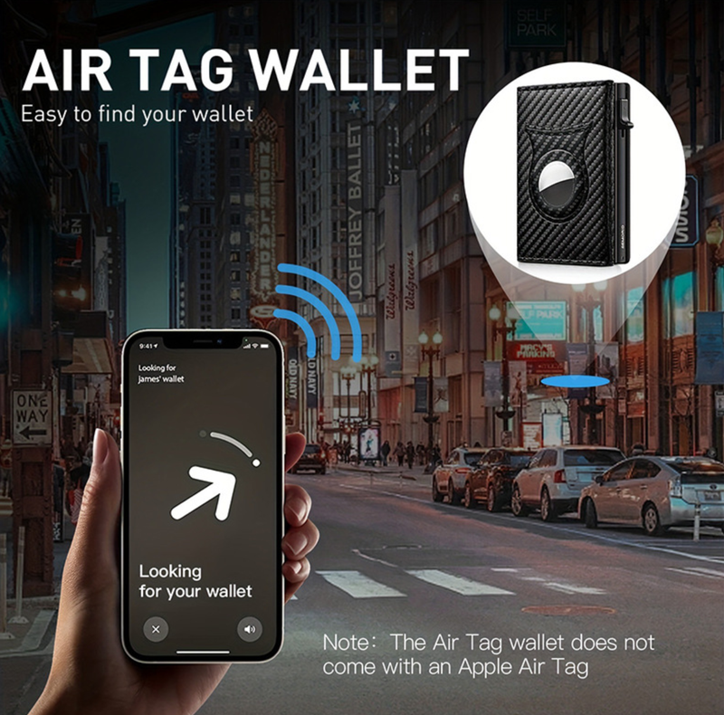 Men's Carbon Fiber RFID Blocking Wallet- Slim Card Case with Tracker Pocket
