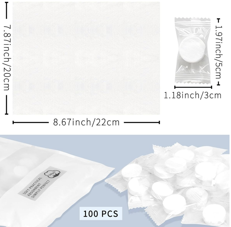 Disposable Compressed Face Towels, Portable Clean Face Towels - 100 Piece
