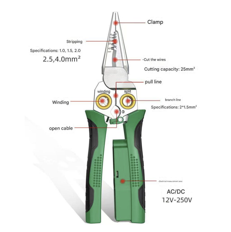 Stainless steel 8-in-1 Multi-function wire Stripper with Electrical Tester