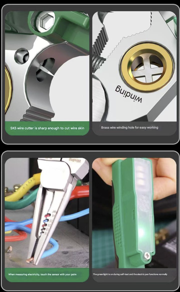 Stainless steel 8-in-1 Multi-function wire Stripper with Electrical Tester