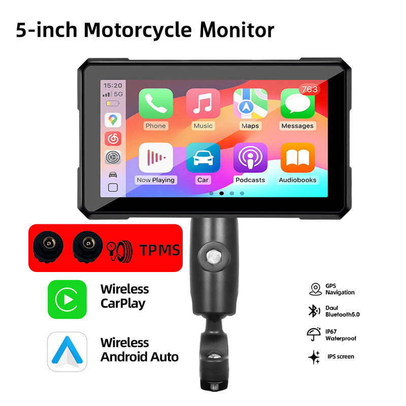 5inch Motorcycle CarPlay Wireless Android Auto Navigation Portable Digital Dashboard Waterproof BT Motobike Display Monitor