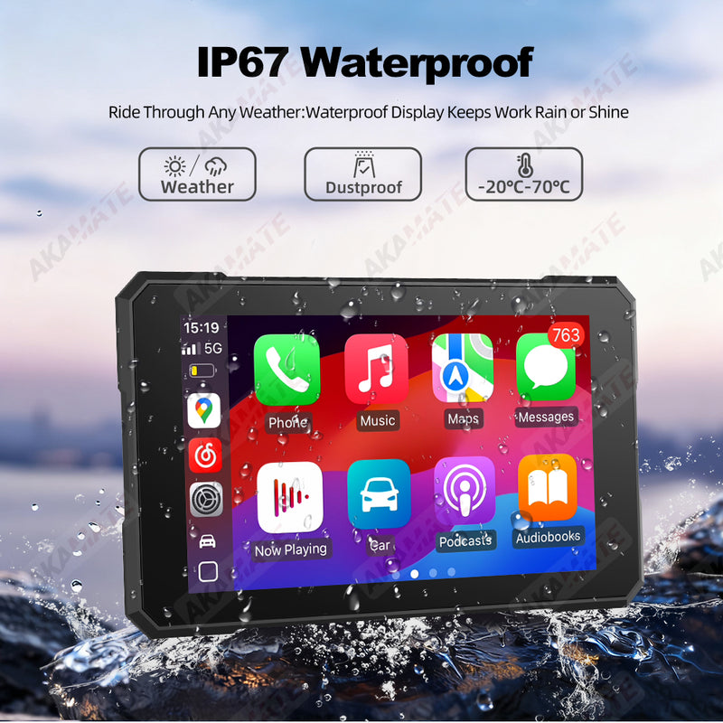 5inch Motorcycle CarPlay Wireless Android Auto Navigation Portable Digital Dashboard Waterproof BT Motobike Display Monitor
