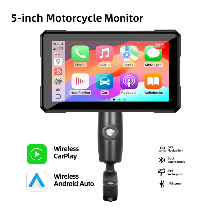 5inch Motorcycle CarPlay Wireless Android Auto Navigation Portable Digital Dashboard Waterproof BT Motobike Display Monitor