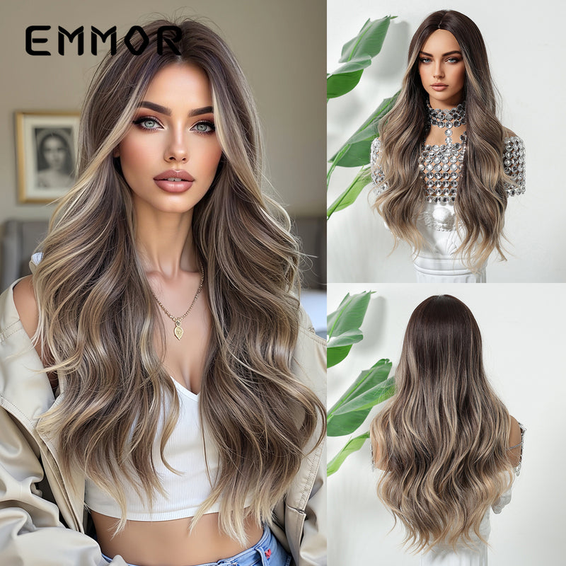 Woman Wig Center-Parted Long Curly Hair with Large Waves Full-Head Wig