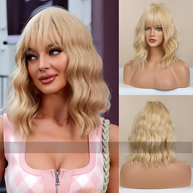 Cute Bob-Style Short Curly Wig with Matte Finish and Heat-Resistant Fibers