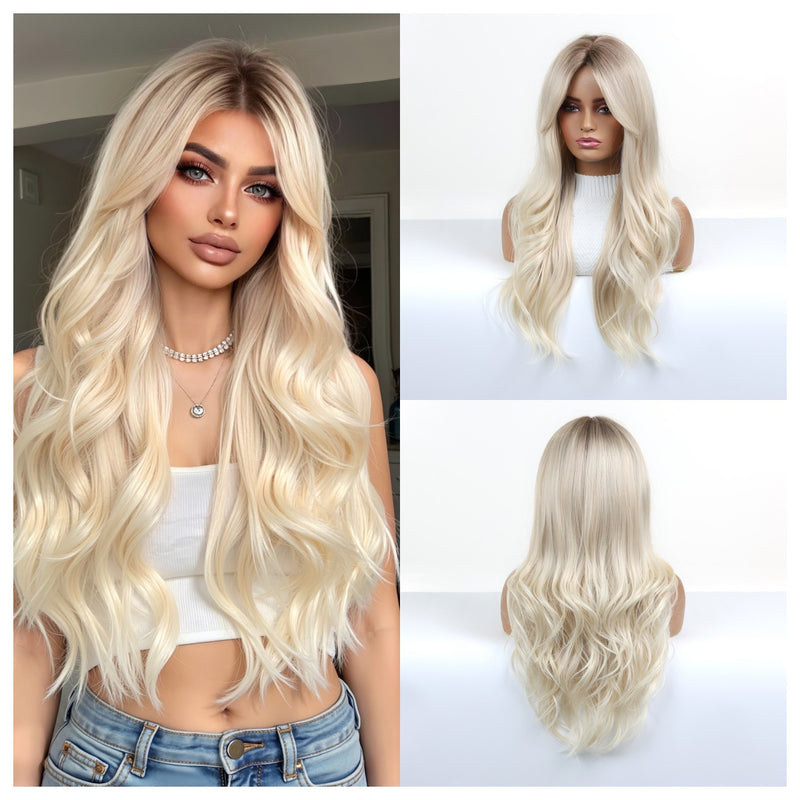 Woman Wig Center-Parted Long Curly Hair with Large Waves Full-Head Wig
