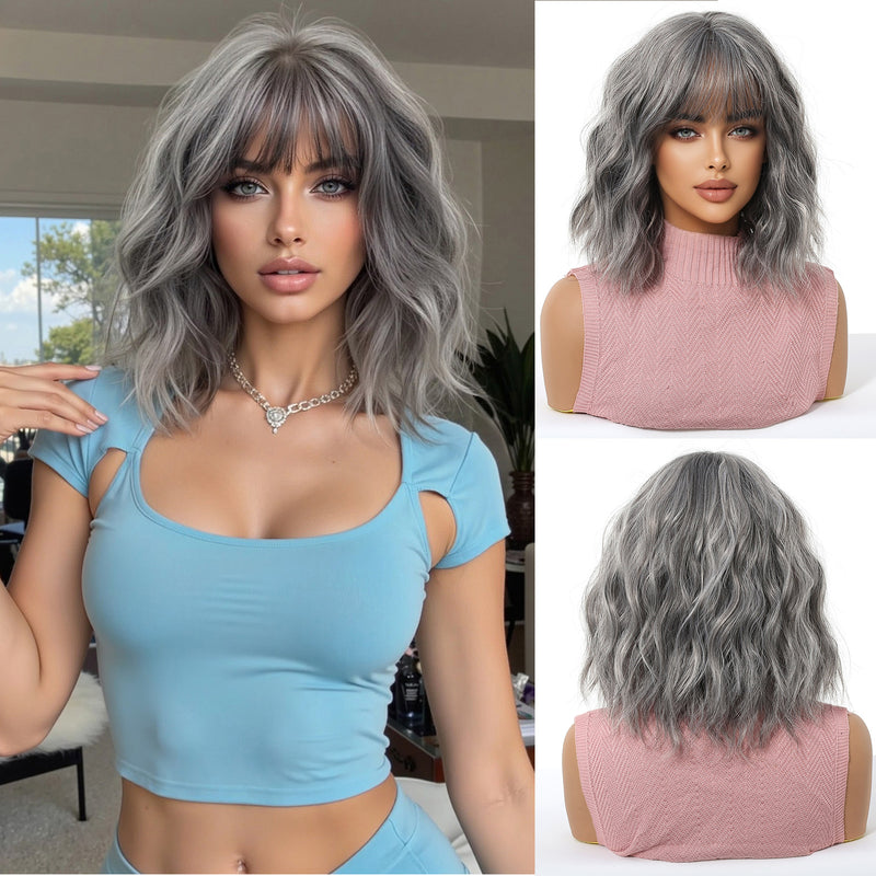 Cute Bob-Style Short Curly Wig with Matte Finish and Heat-Resistant Fibers