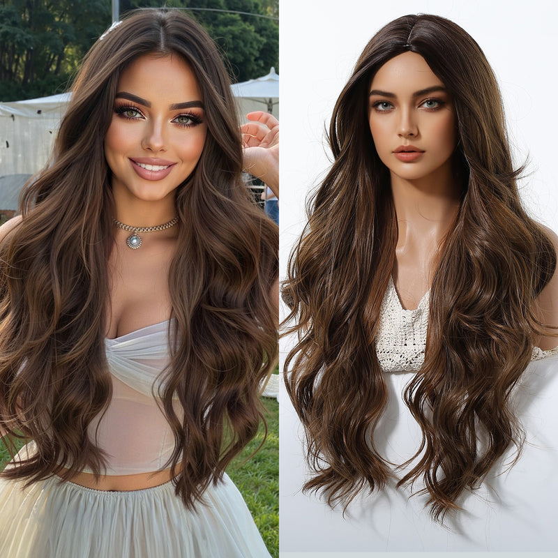 Woman Wig Center-Parted Long Curly Hair with Large Waves Full-Head Wig