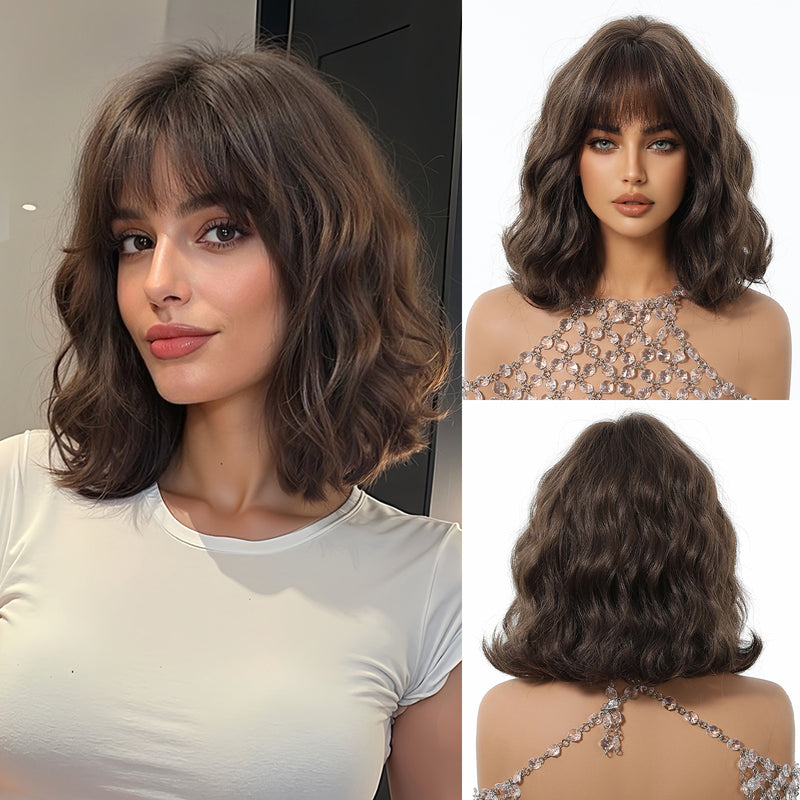 Cute Bob-Style Short Curly Wig with Matte Finish and Heat-Resistant Fibers