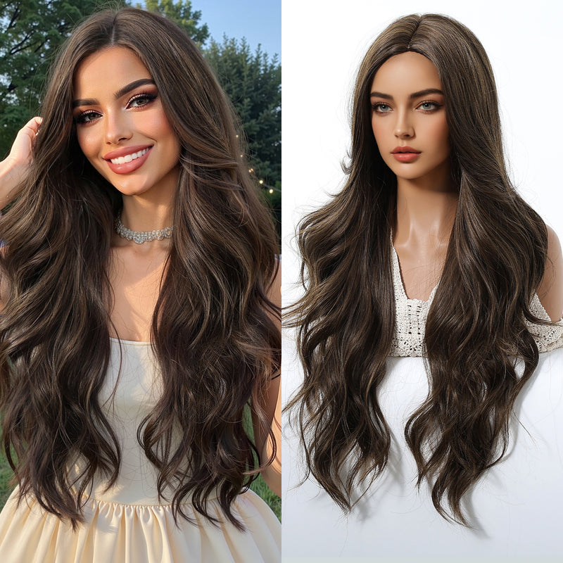 Woman Wig Center-Parted Long Curly Hair with Large Waves Full-Head Wig