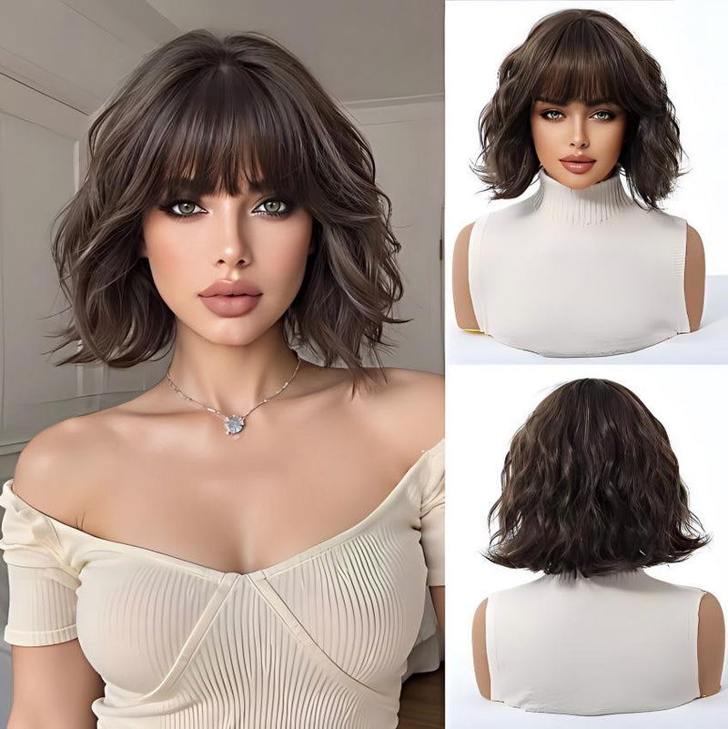 Cute Bob-Style Short Curly Wig with Matte Finish and Heat-Resistant Fibers