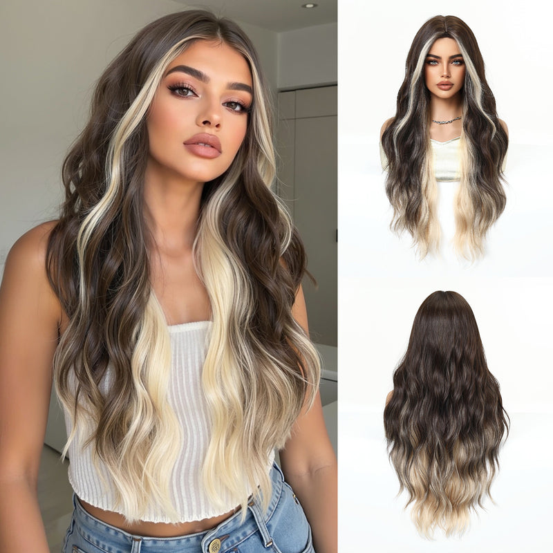 Woman Wig Center-Parted Long Curly Hair with Large Waves Full-Head Wig