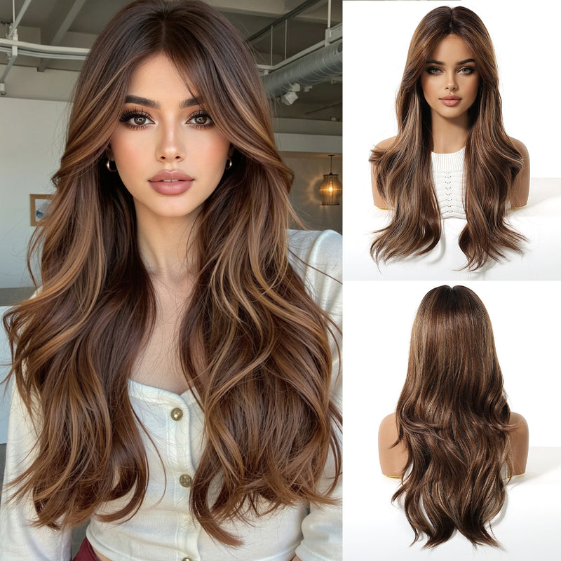 Woman Wig Center-Parted Long Curly Hair with Large Waves Full-Head Wig