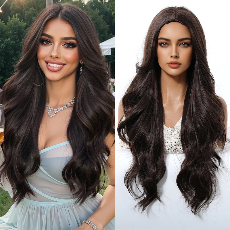 Woman Wig Center-Parted Long Curly Hair with Large Waves Full-Head Wig