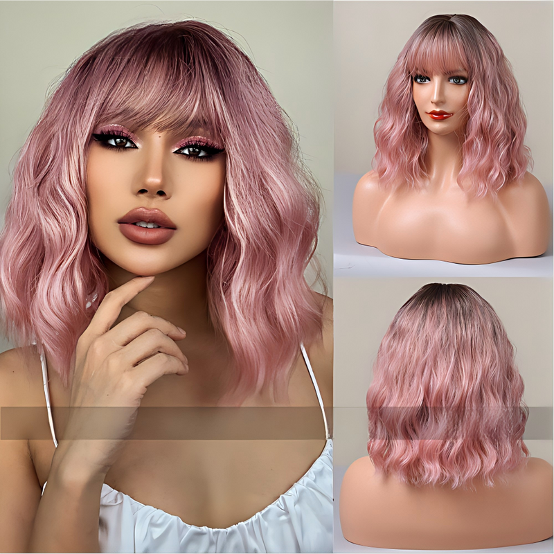 Cute Bob-Style Short Curly Wig with Matte Finish and Heat-Resistant Fibers