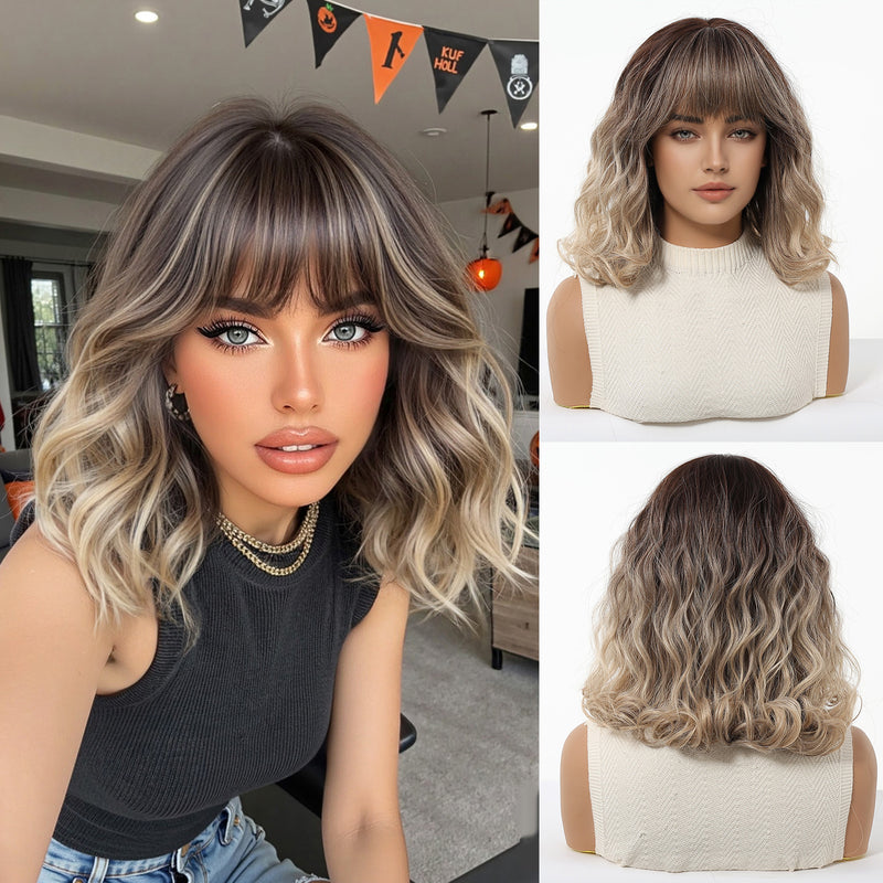 Cute Bob-Style Short Curly Wig with Matte Finish and Heat-Resistant Fibers