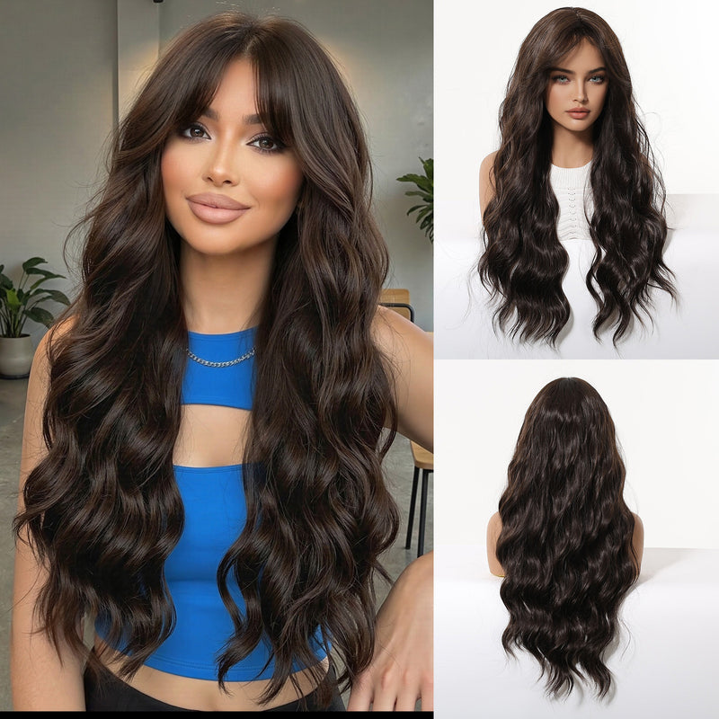 Woman Wig Center-Parted Long Curly Hair with Large Waves Full-Head Wig
