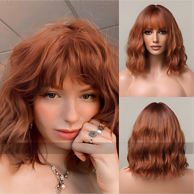 Cute Bob-Style Short Curly Wig with Matte Finish and Heat-Resistant Fibers